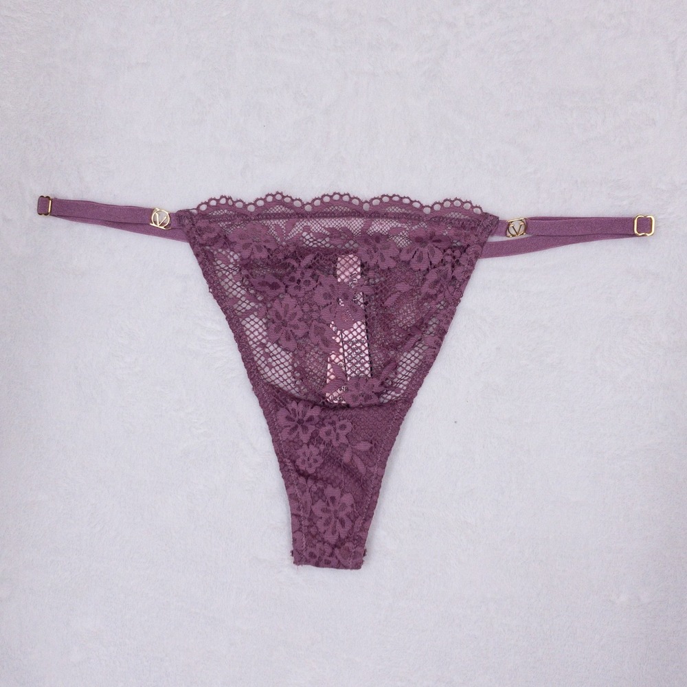 Victorias Secret Love Cloud Lace Adjustable String Thong Womens Small Purple New